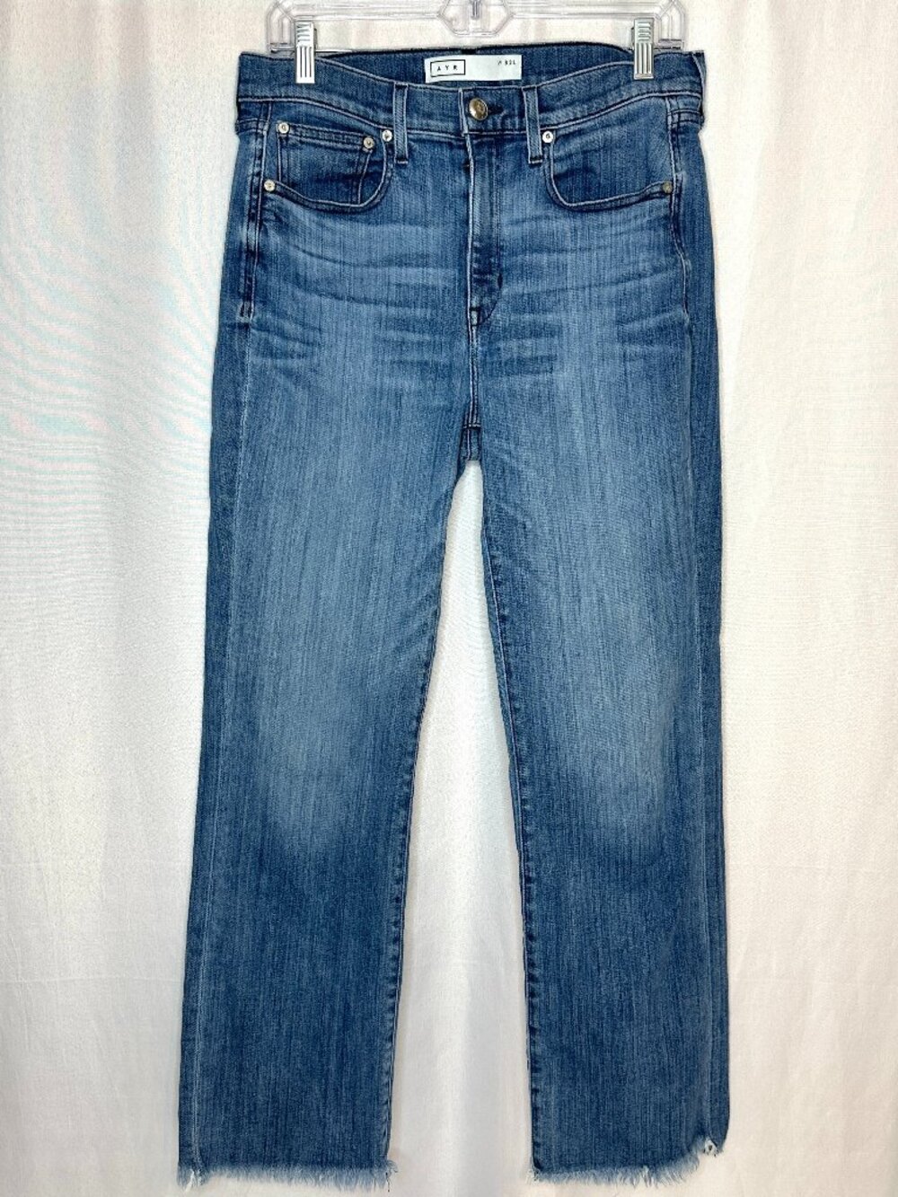 AYR All Year Round YaYa Crop Straight Leg Jeans 32L Raw Hem Elevated Minimalist